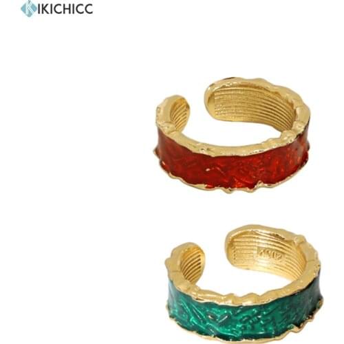 KIKICHICC 925 Sterling Silver New 2021 Green Red Open Adjustable Ring Women Irregular Geometric Women Fashion Jewelry Jewels