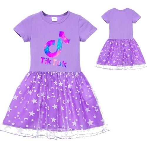 Girls Summer Dresses TIK TOK Cotton Children Dress For Girls Kids Short Sleeve Cartoon School Dot Dress Girls Casual Clothing