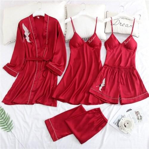5-piece summer womens pajamas set satin thin pajamas Pijama silk home service sleepwear home setting clothing