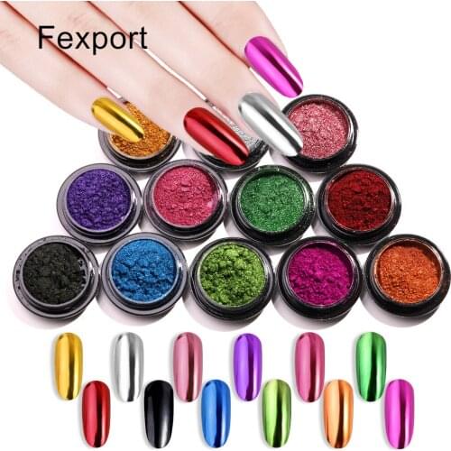 Hot Selling Fexport Nail Sequins Magic Mirror Electroplated Mirror Titanium Gold Powder Delicate Shiny 12 Colors Makeup Gift