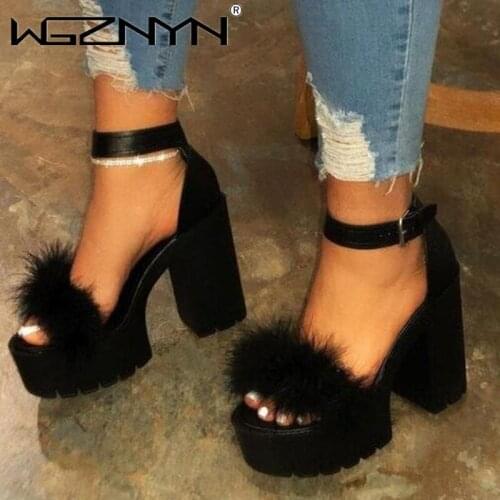 Fur Pump Bag Set Ankle Strap Super high heels Faux Fluffy Fur Women Sandals High Heel Summer Lady Shoes Pumps Zapatos Mujer 2021