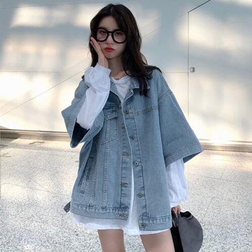 Fashion Women Denim Jackets 2021 New Spring Autumn Korean Casual Loose Half Sleeve Jean Coat BF Style Female Coats Outerwear