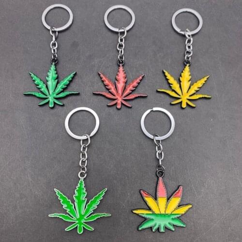 10x Fashion Key Ring Metal Key Chain Keychain Jewelry Silver Color Plated Maple Leaves, yellow, red, green Leaf for Girls Women
