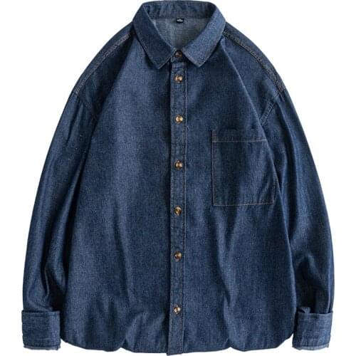 Classic Mens Regular Fit Denim Shirt 2021 Autumn New Business Casual Jean Top Pocket Decoration Male Brand Long Sleeve Shirts