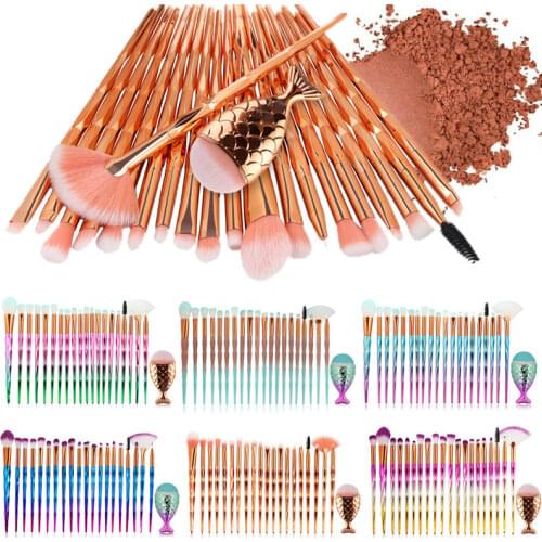 21Pcs Professional Diamond Handle Makeup Brushes Set Popular Lip Eyeliner Powder Eyebrow Eyelash Eyeshadow Cosmetic Party Women