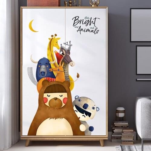 Nordic Bear Wall Stickers Cartoon Decals Kids Bedroom Door Stickers Home Living Room Decoraiton Nursery Self-adhesive Wallpaper
