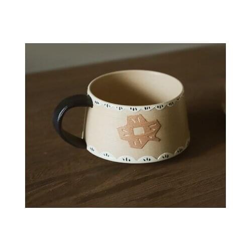 Original handmade clay flower cup tea water coffee cup couple retro mug drinkware