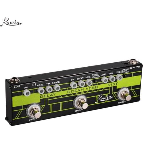 Rowin DAP-1 3-in-1 Guitar Multi Effects Pedal Delay + Ocean Verb + Distortion Aluminum Alloy Shell with True Bypass Function