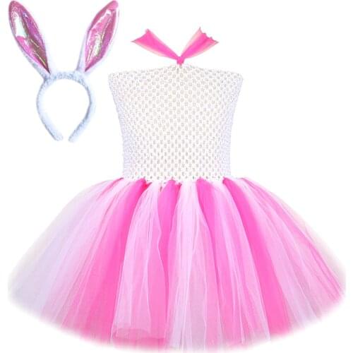 White Pink Easter Bunny Tutu Dress for Baby Girls Rabbit Cosplay Costumes for Kids Toddler Princess Girl Birthday Dresses Outfit