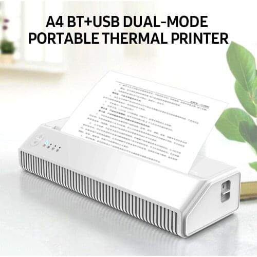 Portable A4 Thermal Printer Test Paper BT+USB Dual-mode Document Photo Printer BT Printer Built-in Battery White EU/US Plug
