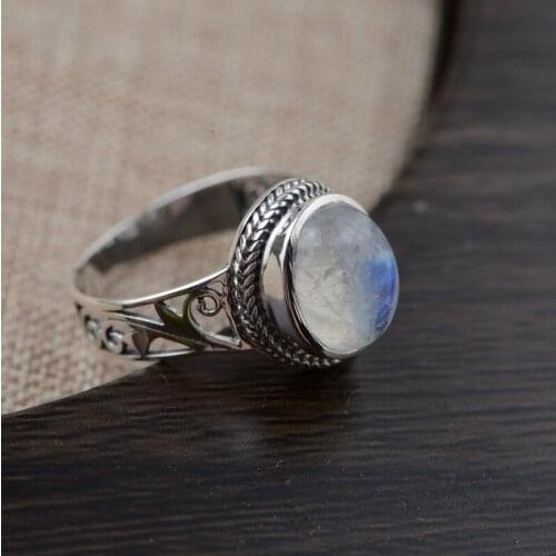 Silver inlaid blue moonlight ring imported antique exquisite female gift craft