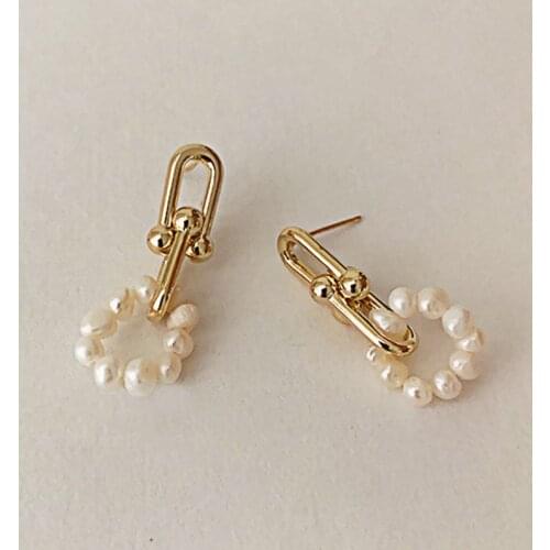 Korean Style Gold Color Link Chain Tassel Pearl Hoop Earrings for Women Girl Luxury Pearls Drop Earrings Wedding Accessories