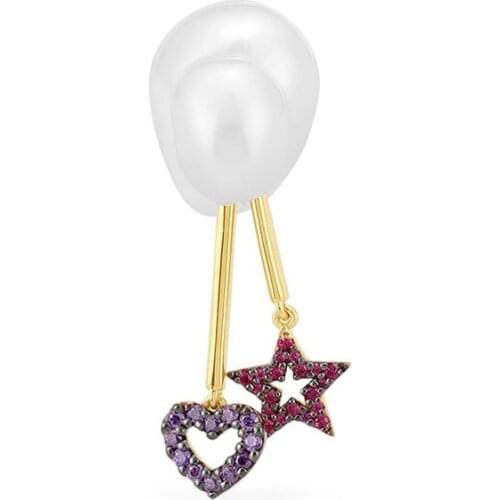 SOELLE Fashion Real 925 Sterling Silver Mono Purple Heart and Burgundy Star Pearl Underlobe Earring 1pc for Women Brand Jewelry