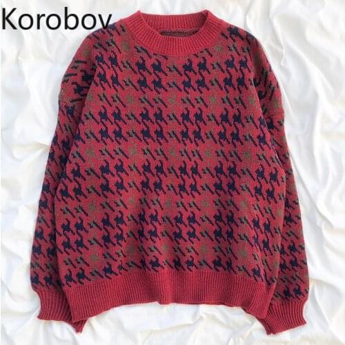 Korobov Preppy Style Autumn Winter Women Sweaters Korean Office Lady Elegant Female Pullovers Vintage O Neck Sueter Mujer
