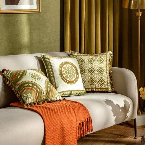 Velvet Soft Decorative Square Throw Pillow Cover Tassel Cushion Covers Art Abstract Green Geometric Pillow Case 45x45cm