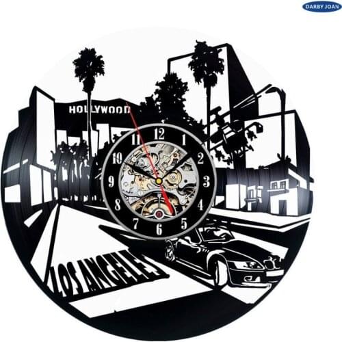 Los Angelos City Handmade Vintage Vinyl wall clock saat, reloj