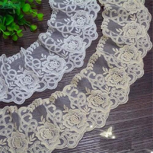 YACKALASI 15 Yds Soft Tulle Lace Cotton Embroidery Laces Scalloped Trim DIY Garment Accessories Free Shipping 8cm