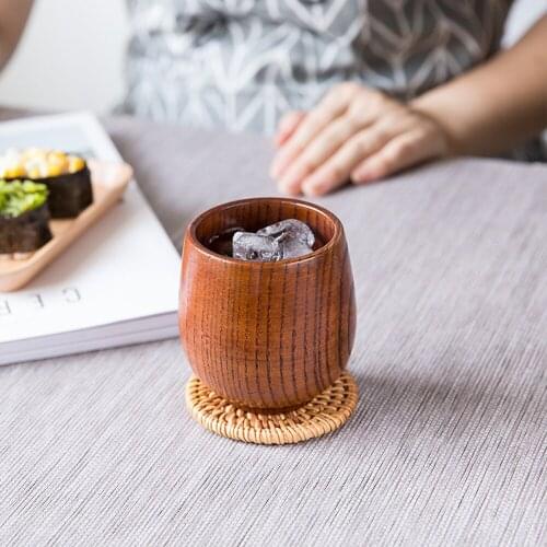 Japanese Style Natural Jujube Wooden Wine Cup Chinese Kung Fu Tea Set Coffee Milk Teacup Drinkware Teaware Decor Crafts 200ml