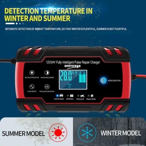 2020 12V/24V Motorcycle Car Battery Charger with LCD Display Power Pulse Repair Wet Dry Lead Acid Battery-chargers US Plug