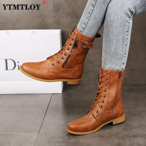 Ladies Low-heel Casual Long Womens Boots Plus Cotton Warm Zipper Round-toe Winter Shoes Motorcycle Boots 2021 New Ankle
