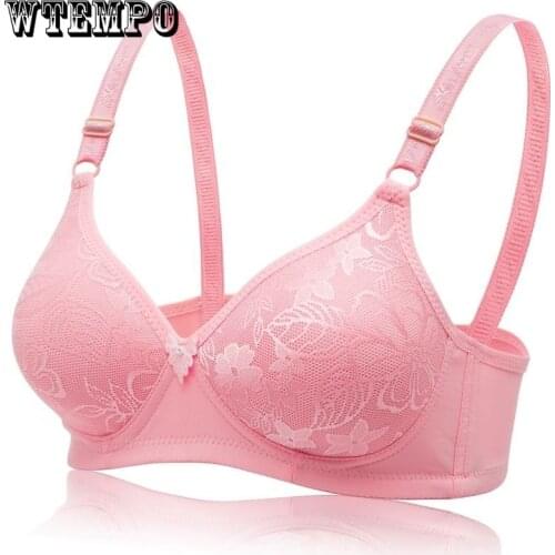 Push Up Bra for Women Sexy Seamless Underwear Plus Size Flower Embroidery Wireless Bralette Pink Gathered Female Solid Brassiere