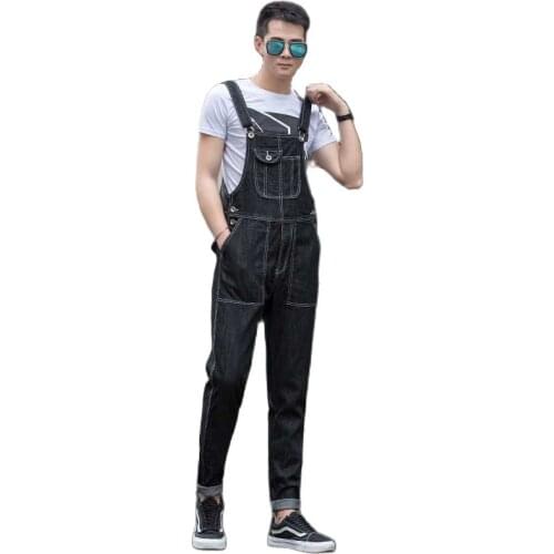 Plus Size Denim Overalls Men Casual Black Jeans Korean Style Suspenders Trousers Hip Hop Pants Couples Clothes