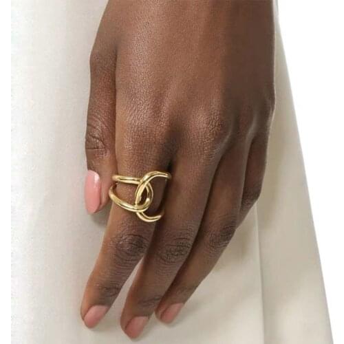Mobius circle lines intertwine twine open ring adjustable for women gold color minimalist elegant ring fashion
