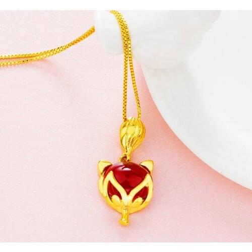 Fox Necklaces for Women Red Imitation Gemstone Pendant Necklace 24K Gold Birthday Anniversary Statement Necklace Jewelry Gift