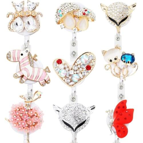1PC Animal Retractable Badge Holder with Alligator Clip Retractable Cord ID Badge Reel Fox Dress Girl Horse Style