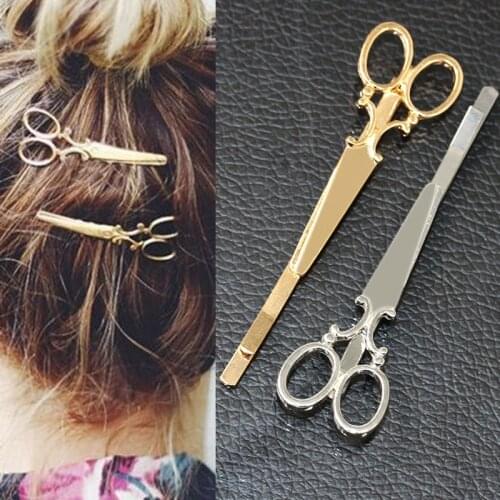 1pcs Creative Scissors Shape Women Lady Girls Hair Clip Delicate Hair Pin Hair Barrette Gold Silver Hair Accessories Decorations