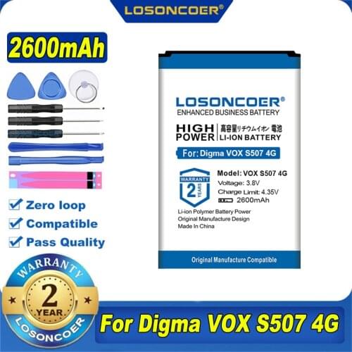 100% Original LOSONCOER 2600mAh Battery For Digma VOX S507 4G Mobile Phone