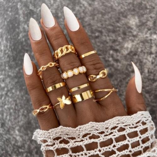 2021 Punk Gold Color Bohemia Pearl Cross Hollow Geometric Rings Set Rhinestone Knuckle Rings for Women Fashion Jewelry кольцо
