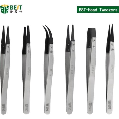 6pcs/lot New Precision Stainless Steel Electronic Anti-static Tweezers Pointed and Curved Replaceable Tips Tweezer kit
