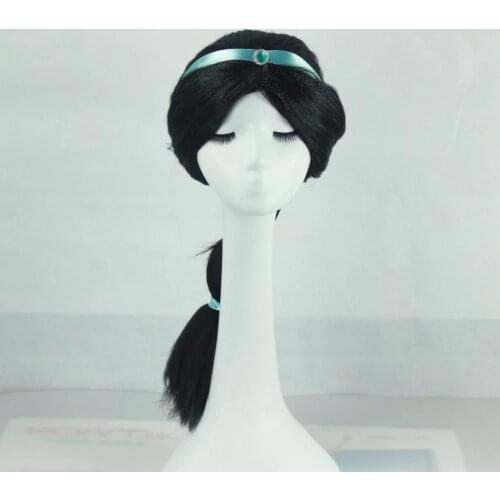 Aladdin Jasmine princess Black wigs Long Braid Styled Slicked Back High Temperature Fiber Synthetic Hair Cosplay Costume Wigs