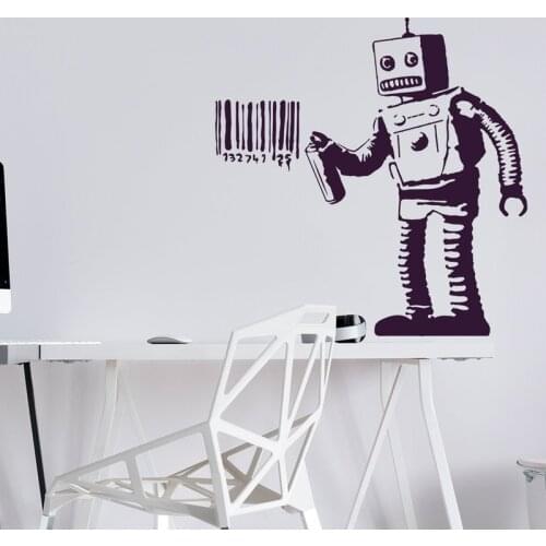 Banksy Barcode Robot Wall Vinyl Sticker Street Art Graffiti Machine Decal Boys Room Decor Mural Die Cut Print Room Decals 2139