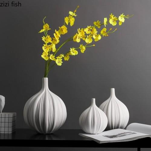 White Ceramic Vase Ornaments Flower Arrangement Small Mouth Hydroponic Vase Three-piece Suit Desktop Decoration Accessories