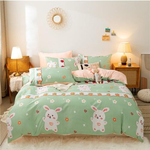 White Rabbit Pattern Duvet Cover 220x240 Pillowcase 3Pcs,150x200 Quilt Cover Bed Cover,green Bedding Set Blanket Cover