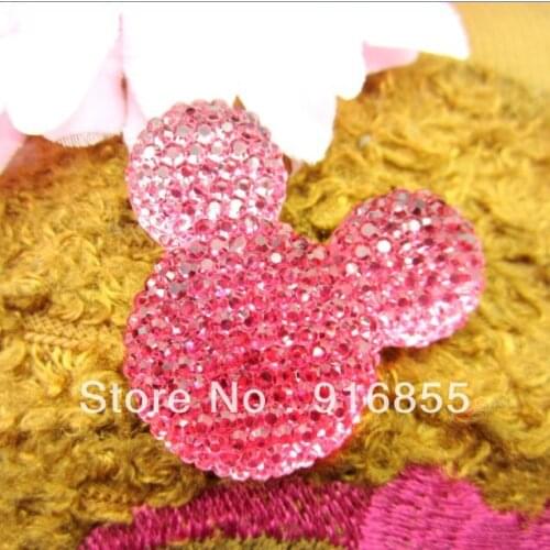 Free shipping!Very popular 50pcs/lot 35*30mm rose red mickey head shape flatback Resin rhinestone for DIY decorative