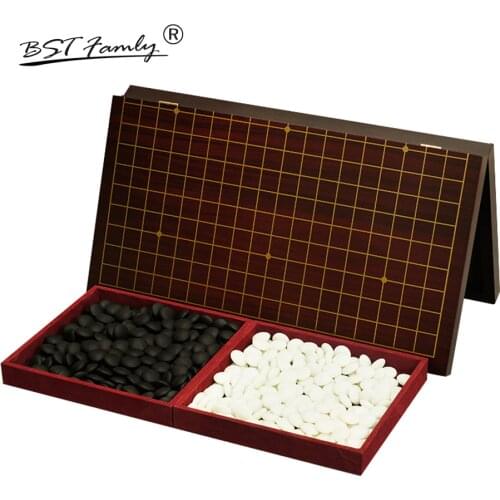 BSTFAMLY Go Chess 19 Road 361 Pcs/Set Chessman Diameter 2.2cm Wood Foldable Chessboard and Jar Chinese Old Game of Go Weiqi G16