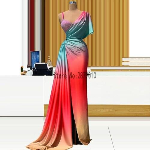 Gradient Color Sheath Evening Dresses Middle East Sweetheart Neck Satin Evening Gowns Long Formal Dress