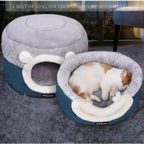 Dual-purpose Cat Nest Mat Foldable Portable Pet Cat Puppy House Tent Warm Soft Cat Kennel Comfortable Autumn Winter Pad Bed
