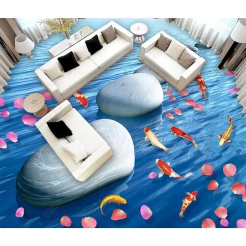 Custom 3D Floor Painting Photo Wallpaper Blue ocean goldfish stone Living Room bedroom Bathroom PVC Waterproof Mural 3D