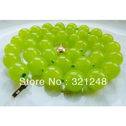 Free shipping 10mm Peridot lemon stone chalcedony jades round beads necklace women high grade jewelry for women 18inch GE5231