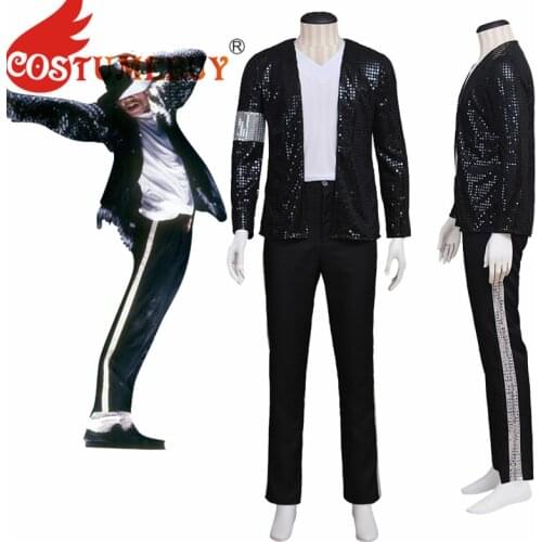 CostumeBuy For MJ Michael Jackson Cosplay Black Sequin Armband Suits Jacket Coat Outwear Pants Costumes Custom Made