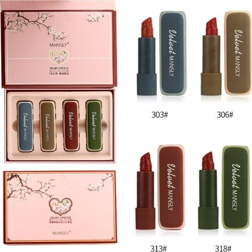 Matte Lipstick Makeup Long-lasting Cosmetics Lip Stick Cream Silky Glosses Matte Velvet Nude Lipgloss 4 Colors 1Pcs/1Set