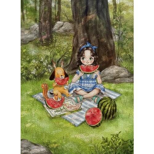 Cute Cartoon Girl Animal Imitation Leather Printed Cloth Crafts Room Decoration Sewing Lychee Pattern Bag A4 22*30CM