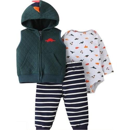Fashion Toddler Baby Boys Clothes Set Newborn Outfit Bodysuits+Pants+Hooded Vest Jacket Winter Clothing