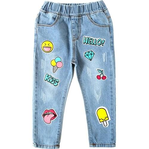 Girls fashion jeans 2020 new spring baby cartoon printing trousers childrens casual pants
