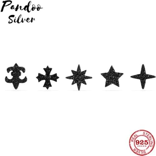 Fashion Charm Sterling Silver Original 1:1 Copy,Black Silver Mix & Match Stud Luxury Earrings Set Jewelry Gift For Female