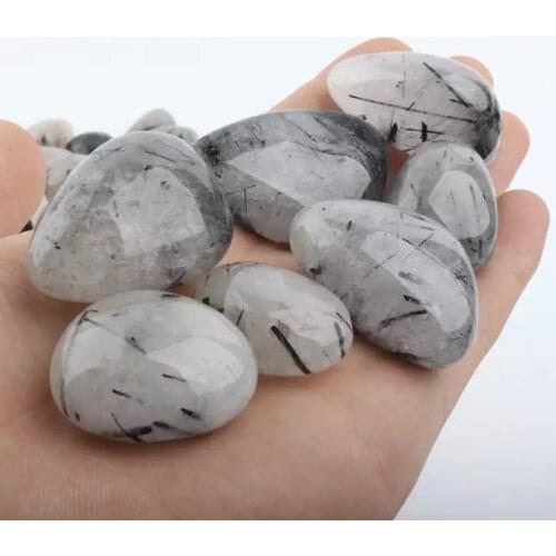 MOKAGY Raw Natural Crystal Black Quartz Rutilated Tumbled Stone Polished 12mm-17mm